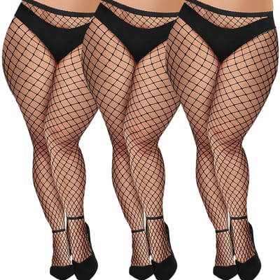 Bas résille grande taille pour femmes - 3 paires de collants résille sexy, Bas résille d'Halloween, Vêtements gothiques One Size brown