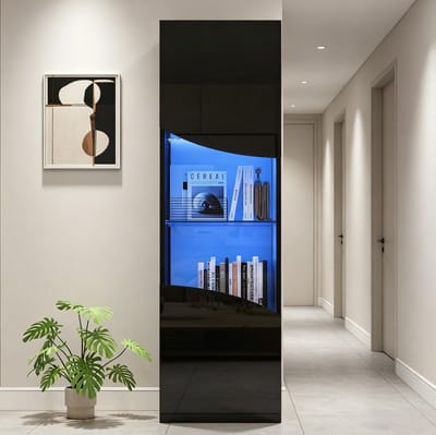 STILVORA Vitrinekast - Hoogglans Met Ledverlichting En 4 Niveaus - Smal Voor Woonkamer En Hal - Spaanplaat En Glas - 35x50x165 Cm