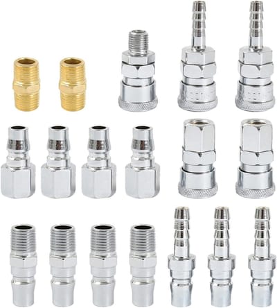 Pneumatische Snelkoppelingen - Luchtkoppelingen Set - Werkplaats Aansluitingen - Quick Connect Ontwerp - 18 Stuks - Zilver