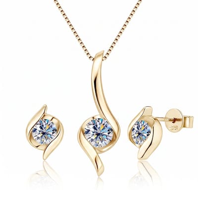 Titanix sieradenset Dames – 2 karaat moissanite met GRA-Certificaat (Diamant Alternatief)– ketting + oorbellen | 925 sterling zilver, 18k goudverguld