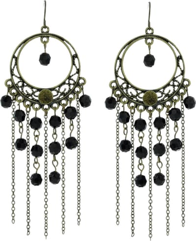 Behave - Dames oorhangers goudkleur zwart boho statement 10 cm