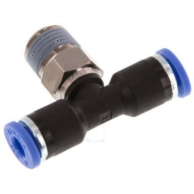 4mm x R1/8'' inline T-stuk Messing/PA 66 Insteekfitting Buitendraad Draaibaar NBR [2 Stuks]