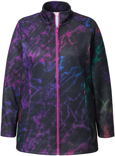 Angel of Style - Dames - Gebreide fleece jas kleurige all-over print - Zwart - Maat 42