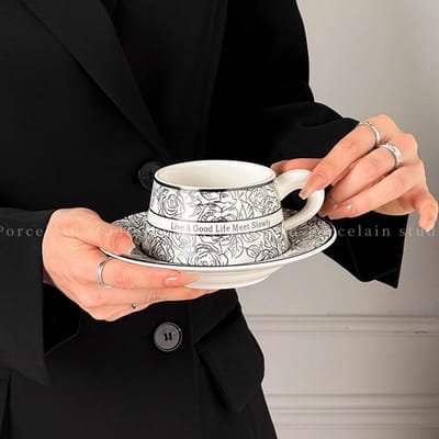 High End Camellia Poem Koffiekop Set Licht Luxe Mok Hoge kwaliteit Exquise Afternoon Tea 300ML