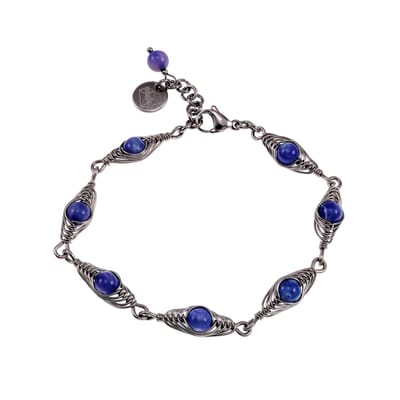 16 tot 19cm Armband Dames - RVS Zilverkleur - Visgraat Armband met Blauwe Vuuragaatkralen - Natuurlijkestenen Armband