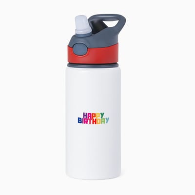 Hacebo® - happy birthday waterfles met rietje rood - Happy birthday - iemand die jarig is - de jarige - verjaardagscadeau - kado - geschenk - gift - leuke verjaardagscadeau - water fles - 650ML