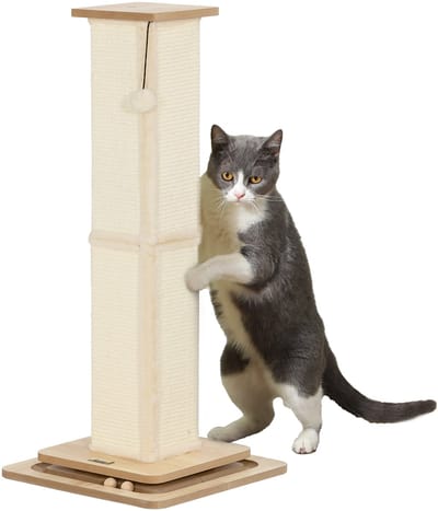 PawHut 3-in-1 krabpaal - 87 cm met speelbal - eikenhout