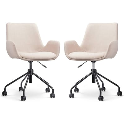 Nolon Nout-Eef Bureaustoelen Set van 2 Beige - Stof - Verstelbaar - Wielen - Zwart Onderstel - Lage Armleuning - Modern - Design