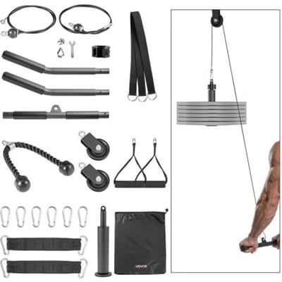 VEVOR Kabelkatrolsysteem, 2-delige latpulldown-unit, draagvermogen tot 150 kg, krachttrainingsapparatuur met latpulldownstang en kabelkatrol, oefeningen voor armen, rug en schouders, katrolsysteem doe-het-zelf latpulldowntoren voor thuisfitness