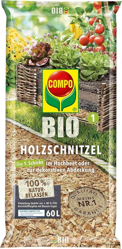 Biologische Houtsnippers - Tuinafdekking Bodembedekker - Verhoogde Bedden Vullen - Milieuvriendelijk Natuurproduct - 60 Liter - Bruin