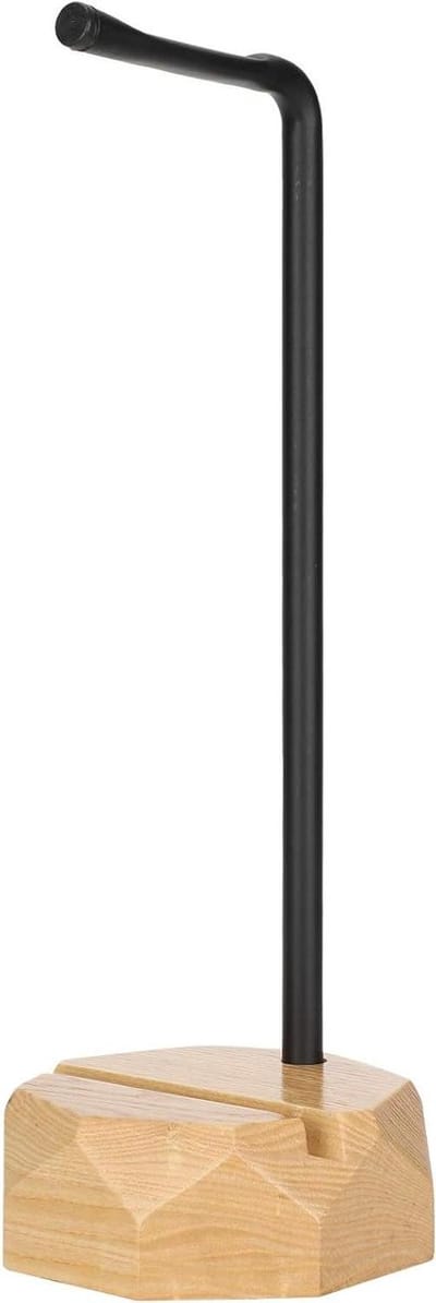 Koptelefoonhouder Hout - Headset Stand - Bureau Organisatie - Met Telefoonhouder - 35.8 cm Hoog - Houtkleur
