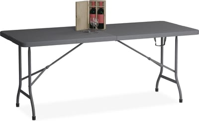 tuintafel - 73 x 180 x 74 cm - inklapbaar - houtlook - kunststof - staal - grijs
