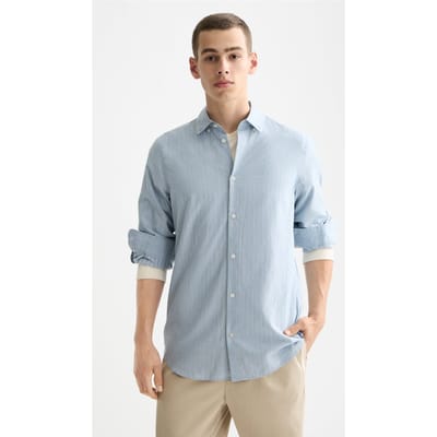 Scotch & Soda Yarn-dyed Stripe Shirt Faded Denim / Green Spruce Stripe Taglia: S | Camicie Casual Outlet | Uomo | Blu