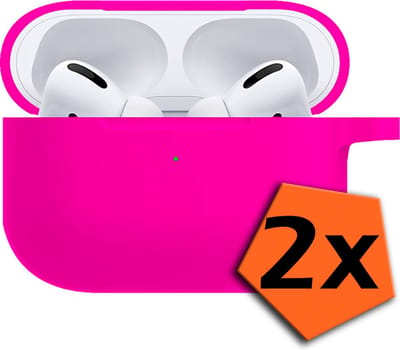 Hoesje - 2 Stuks - Geschikt voor Apple Airpods Pro - met Clip - Siliconen Hoes - Silicone Case Cover - Donkerroze