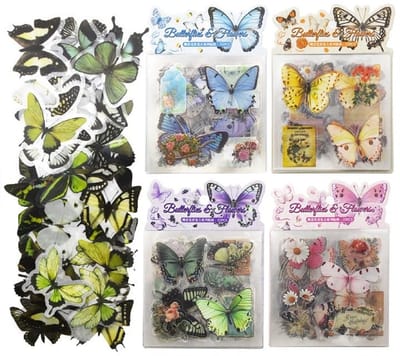Dailygoods- Vlinderstickers 487 Stuks - Waterdichte Stickers - Zelfklevende Decoratie - Vintage Bloemenstickers - Voor Laptop/Fiets/Muur - Kunststof 17x14x1 cm - Decoratiestickers