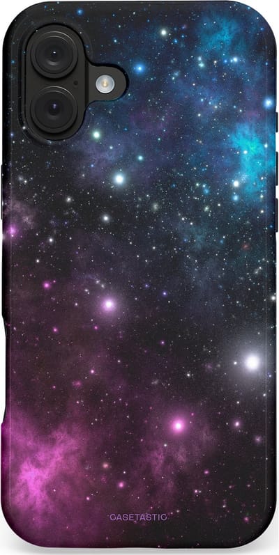 Casetastic hoesje geschikt voor Apple iPhone 16 Plus - MagSafe - Dubbellaagse bescherming - Nebula gloed - Fashion Case - Zwart Donkerblauw