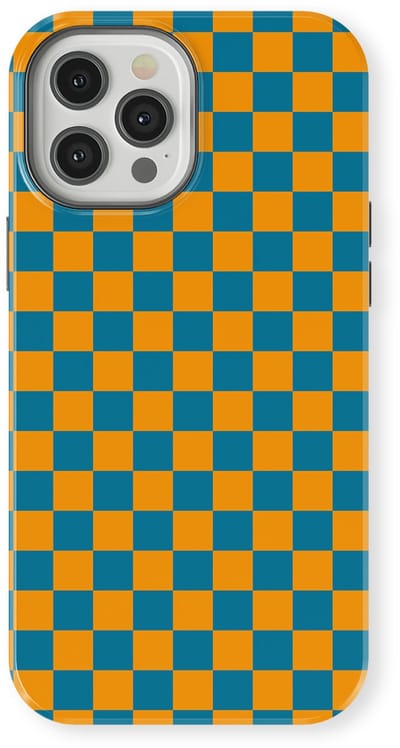 Design Hoesje geschikt voor iPhone 12 Pro | Geschikt Voor Mag | Tiny Squares Checkered Print | Backcover geschikt voor iPhone 12 Pro Petrol Pop