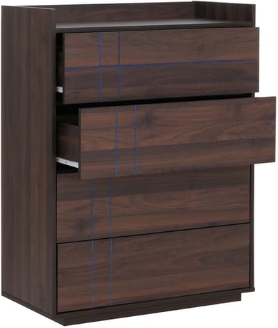 Commode MCW-P44, dressoir, 4 laden met push-to-open-systeem, MDF 107x80x40 cm ~ walnootlook