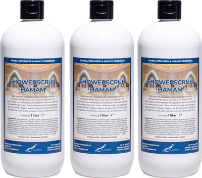 Showerscrub Hamam 1 liter - set van 3 stuks - verfrissende scrubgel - exfoliërende bodyscrub