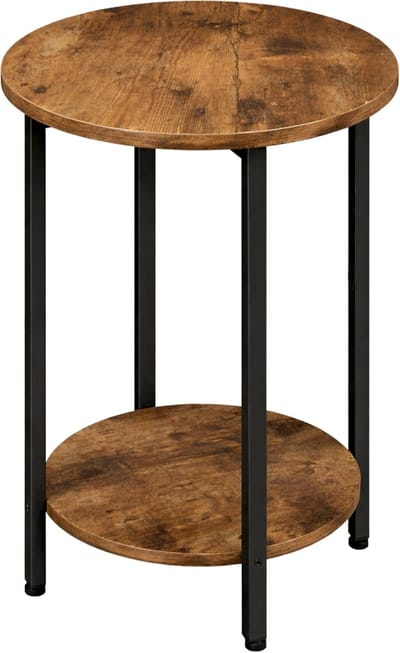 BEGRYF Industrieel - Ronde Bijzettafel - Nachtkastje - Ø 45 cm - 62 cm Hoog - Met Extra Plank - Vintage Bruin