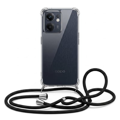Geschikt voor Oppo Reno 13 F / 13 FS Hoesje met Koord - Transparant - Verstelbaar Nekkoord - Schokbestendig - Zwart