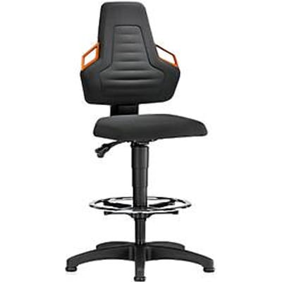 Werkstoel, glijders + voetenring, Supertec zwart, handgrepen oranje