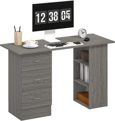 HOMCOM-Bureau met planken-MDF-120x49x72cm-Grijs