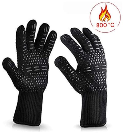 EXCITAT Grillhandschoenen - Universele ovenwanten - Hittebestendig tot 800 °C - Antislip siliconen vlamvertragende keukenhandschoenen - Met onderarmbescherming - Geschikt voor grillen, koken in de oven en open haarden - Zwart