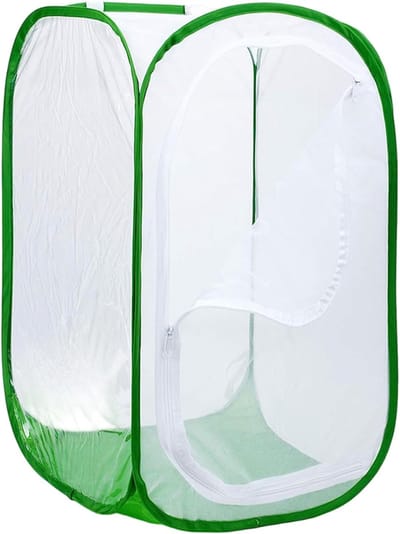 Insectenwerend net - Opvouwbare kooi - Vlinderkooi - Hekwerk met extra fijne mazen - Pop-up vlinderverblijf met ritssluiting - Insectenwerende plantentent voor groenten, fruit, bloemen en zaailingen — Groen (60 x 60 x 90 cm)