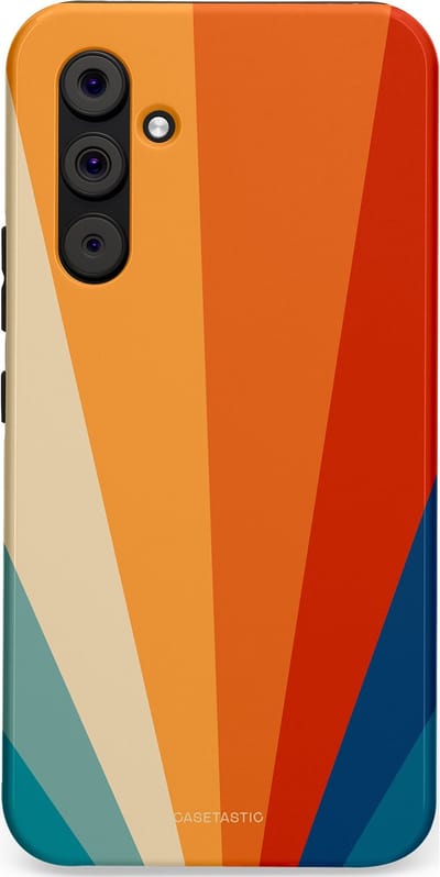 Casetastic hoesje geschikt voor Samsung Galaxy A54 (2023) 5G - Dubbellaagse bescherming - Retro straal - Fashion Case - Oranje Okergeel Petrol Rood