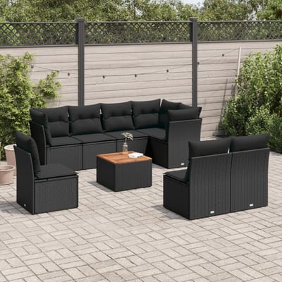 vidaXL - 9-delige - Loungeset - met - kussens - poly - rattan - zwart