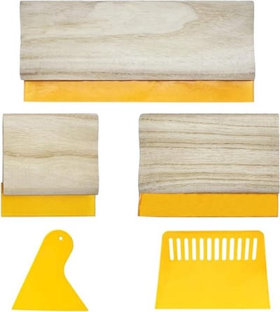 Allecta - Set van 5 houtverf zeefdrukrakels - 75 durometer - Voor zeefdrukweefsel - 9,9 inch, 14 cm en 24 cm - Inclusief 2 kunststof schrapers