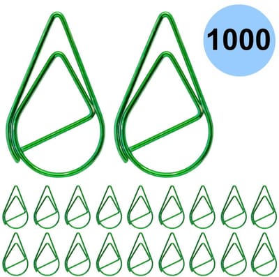 Fako Bijoux - 1000x Paperclip Druppel Groen - Druppelvormige Groene Paperclips - Clip Waterdrop Groen - Sluitclip - Paperclip - Papierklem - Cadeauverpakking - Trouwen - Geboorte - 2.5cm - 1000 Stuks