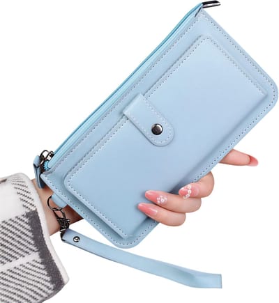 Mode Dames Portemonnee met Eenvoudige Rits – Blauw – Lange Clutch Portemonnee van Zacht Kunstleer – Stijlvolle Geldtas met Kaarthouder voor Pasjes, Contant Geld en Telefoon