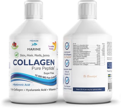 Swedish Nutra Liquid Vloeibare Collageen 10000 Marine - 500ml - Hyaluronzuur & Vitamine C - Anti-Rimpel Formule - Jeugdige Huid, Sterk Haar, Gezonde Nagels - Natuurlijk & Krachtig