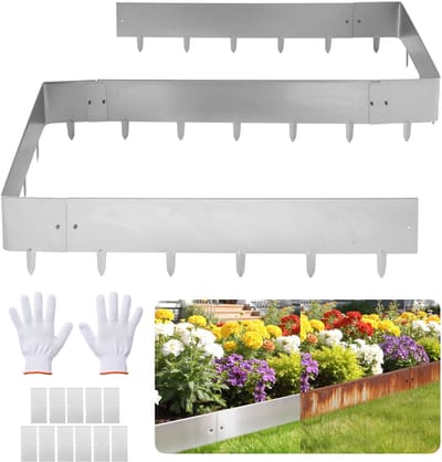 Gazonrand - Cortenstaal Tuinborder - 10-Delige Set - 100 x 23 cm per stuk (Totaal 10 m) - 11 Verbindingsplaten - Voor Bloembedden en Tuinpaden - Roestbruin