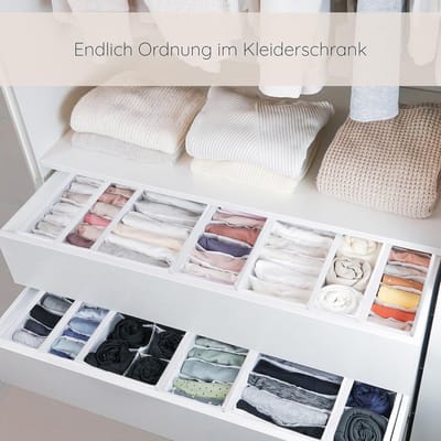 Candala Lade-organizer – 11 extra hoge compartimenten voor T-shirts, truien en ondergoed – Stoffen opbergdozen – Duurzaam en wasbaar voor kast en lade – Wit – Maat: 2x L