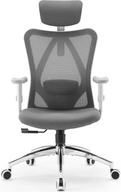 SIHOO M18 Ergonomische Bureaustoel - Ademend Mesh - Verstelbare Hoofd&Lendensteun - Bureaustoelen voor Volwassenen tot 150kg - Kantoor/Thuis/Gaming - Grijs