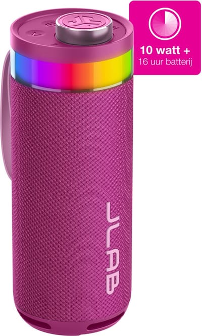 JLab Go Bluetooth Speaker Draadloos - Draagbare Muziekbox - 16 uur Batterijduur - 10 Watt - Bass Boost - IPX6 Waterproof - Multipairing - Instelbare Party Lights - App Equalizer - Roze