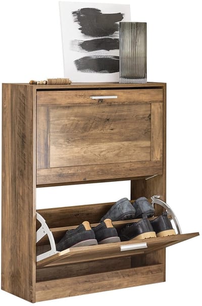 Bresht Schoenenkast - Schoenenrek - Schoenenkast met deuren - 2 opbergvakken - Ruimtebesparend ontwerp - Bruin - 60 × 23 × 79 cm