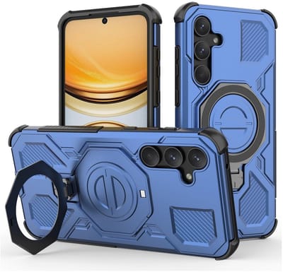 Hoesje geschikt voor Samsung Galaxy A55 | Compatibel met MagSafe / Qi2 | 360° Draaibare Magnetische Standaard | Back Cover Kickstand Ring | Blauw