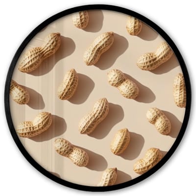 Poster in lijst Rond - Fotolijst 40x40 cm - Posters - Pinda's - Patroon - Beige - Ronde posterlijst zwart - Decoratie - Wanddecoratie woonkamer - Muurdecoratie slaapkamer