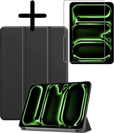 Hoesje Geschikt voor Apple iPad Pro (2024/2025) - 13 inch - Met Screenprotector - Trifold Bookcase - Hard Cover - Hardcover Book Case - Tablet Hoes - Zwart