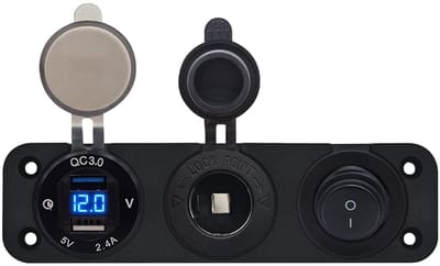 ProRide 12V USB Autolader 2 Poorten - 5V/2.4A - Drievoudig inbouw paneel - Sigaretten stopcontact en Schakelaar