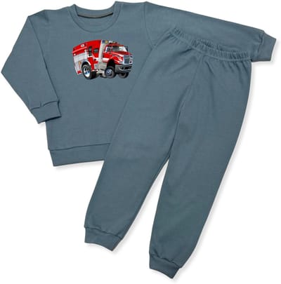 Dartomik - Kinder Pyjama - 100% Katoen - Grafiet Blauw - Vrachtwagenprint