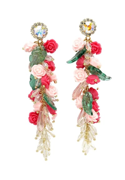 AVANT-GARDE PARIS Diva Floral Chandelier Earrings - Roze 2.5cm X 10.0cm - 1 stuk - Goudkleurig en bloemenontwerp