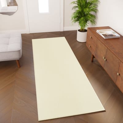 Tapiso Mono Loper Kleed Creme Effen Gang Laagppolig Vloerkleed Maat- 80x100