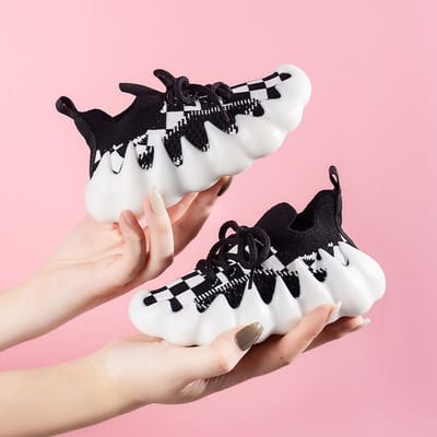 Sportschoenen Nieuwe Damesschoenen met Ruitjespatroon Ademend Mesh Vliegend Breisel Jongens Kokosschoenen 26