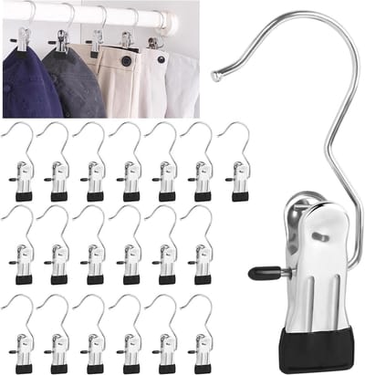 20 Stuks RVS Klemhaken - Antislip Was Haken voor Handdoeken, Broeken en Schoenen met 360° Draaifunctie