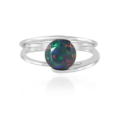 Cavill - Verstelbare Ring 925 Sterling Zilver - Platina Geplated - 0,99 ct Ethiopische Mezezo Opaal Rond - Unieke Kleuren - Dames Edelsteen Ring